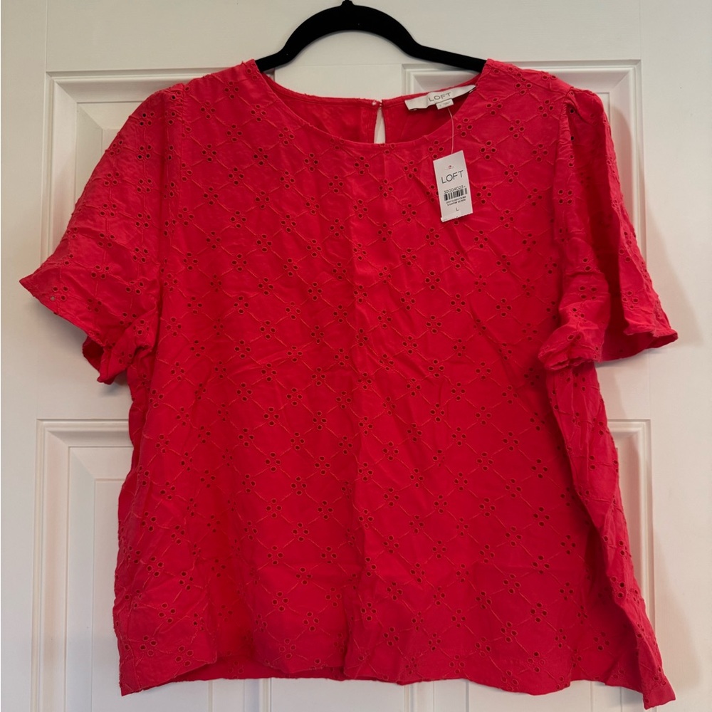 LOFT Vibrant Red Eyelet Blouse